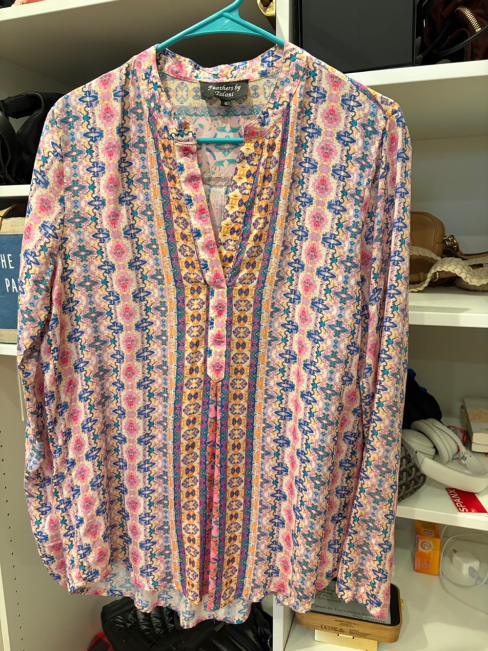 Women’s Pink Multicolor Printed Long-Sleeve Shirt